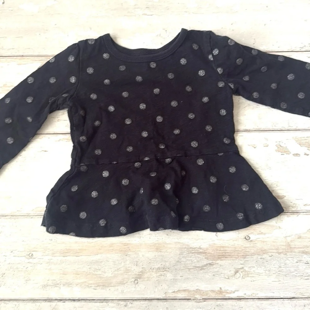 Carters 12m Baby Girl Outfit Black Leggings Long Sleeve Peplum Polka Dot Top